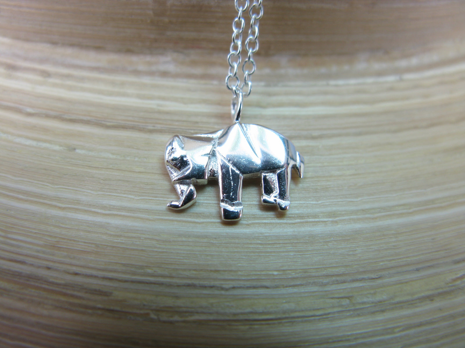 Origami Elephant Pendant Chain Necklace in 925 Sterling Silver