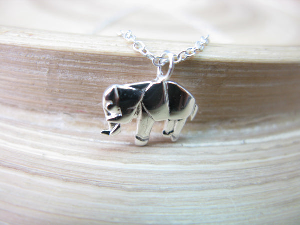 Origami Elephant Pendant Chain Necklace in 925 Sterling Silver