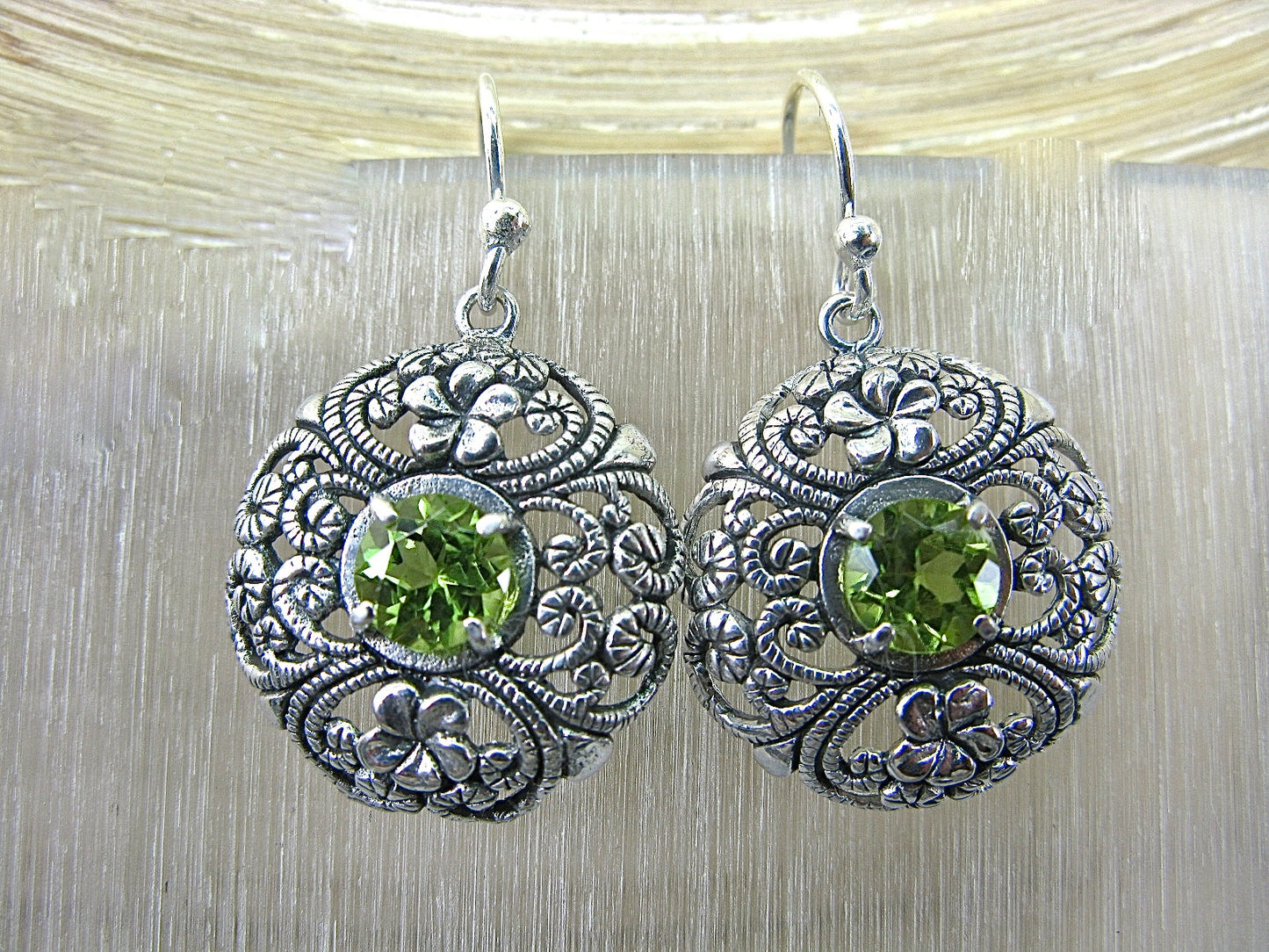 Balinese Filigree Peridot 925 Sterling Silver Earrings Earrings - Faith Owl