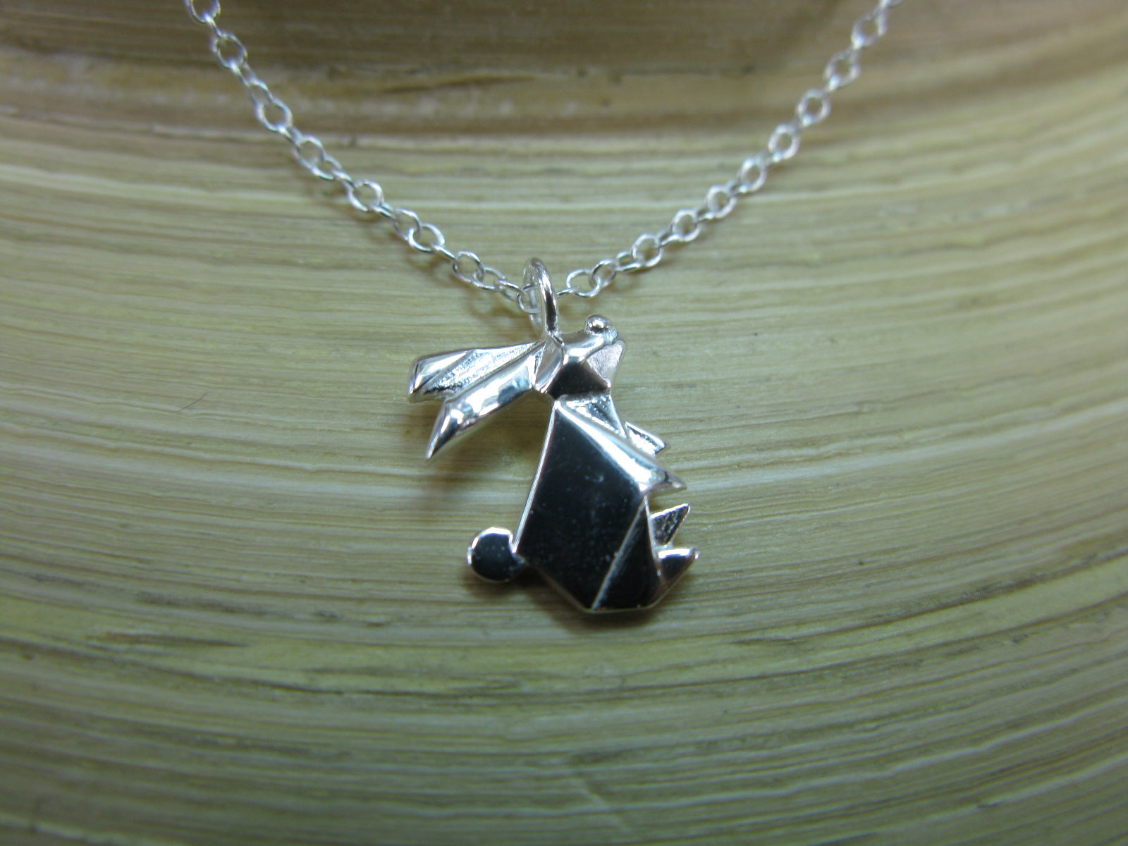 Origami Rabbit Pendant Chain Necklace in 925 Sterling Silver