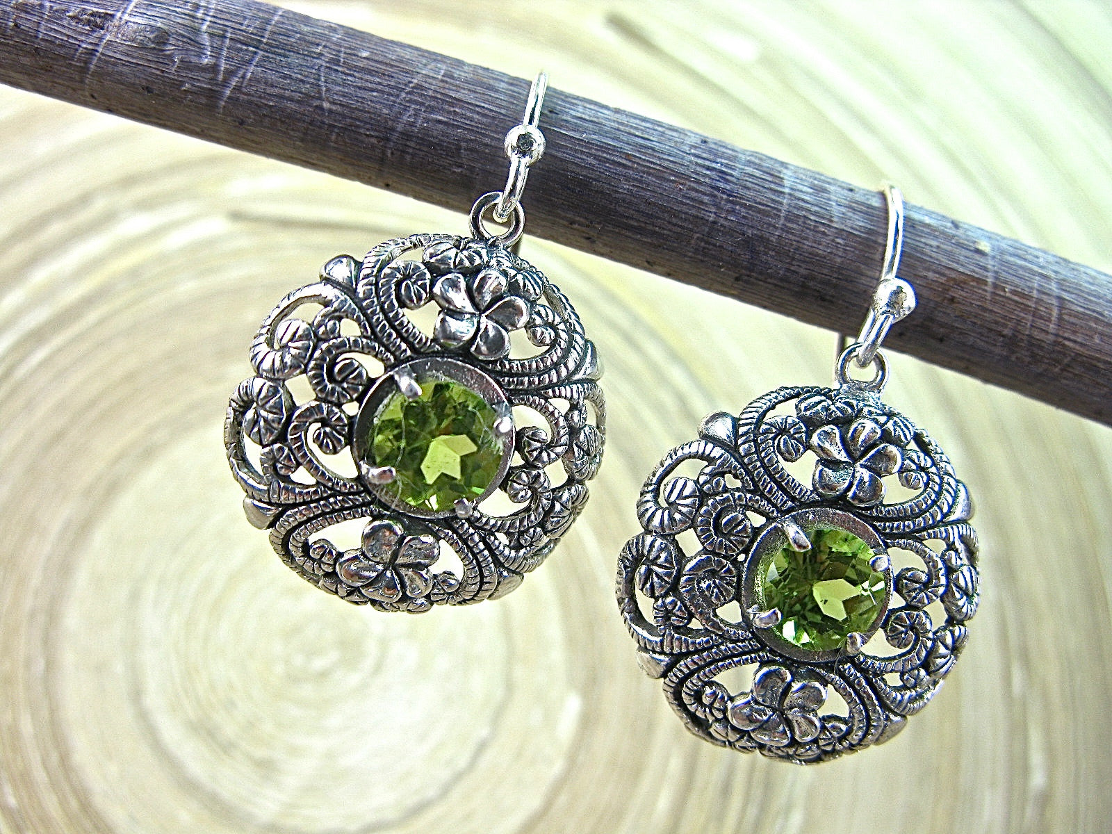 Balinese Filigree Peridot 925 Sterling Silver Earrings Earrings - Faith Owl