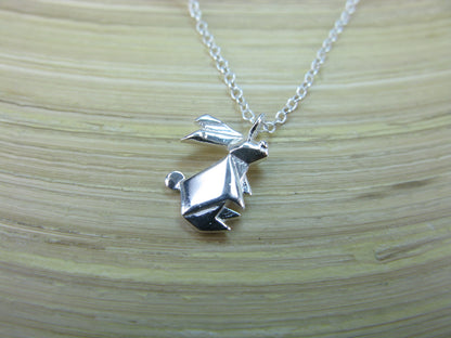 Origami Rabbit Pendant Chain Necklace in 925 Sterling Silver