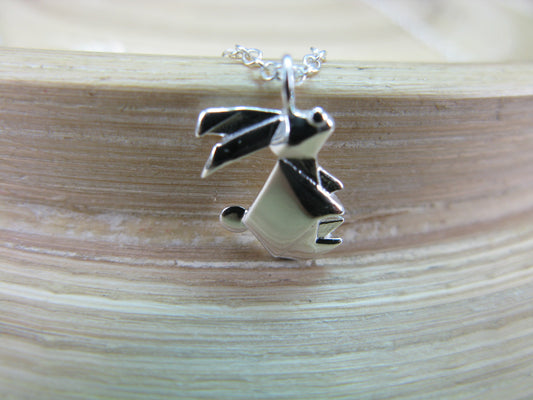 Origami Rabbit Pendant Chain Necklace in 925 Sterling Silver