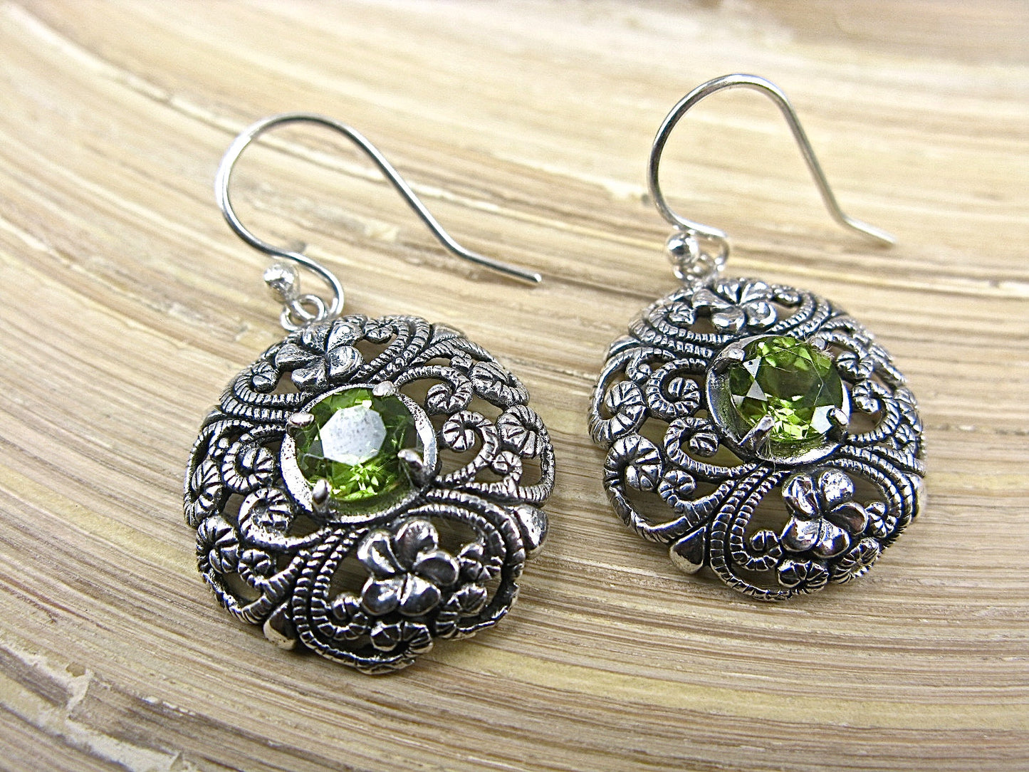 Balinese Filigree Peridot 925 Sterling Silver Earrings Earrings - Faith Owl