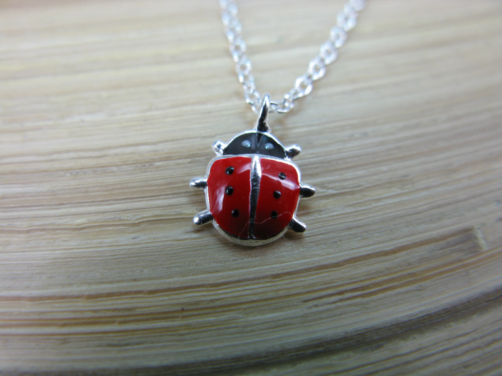 Red Ladybug 925 Sterling Silver Pendant Chain Necklace