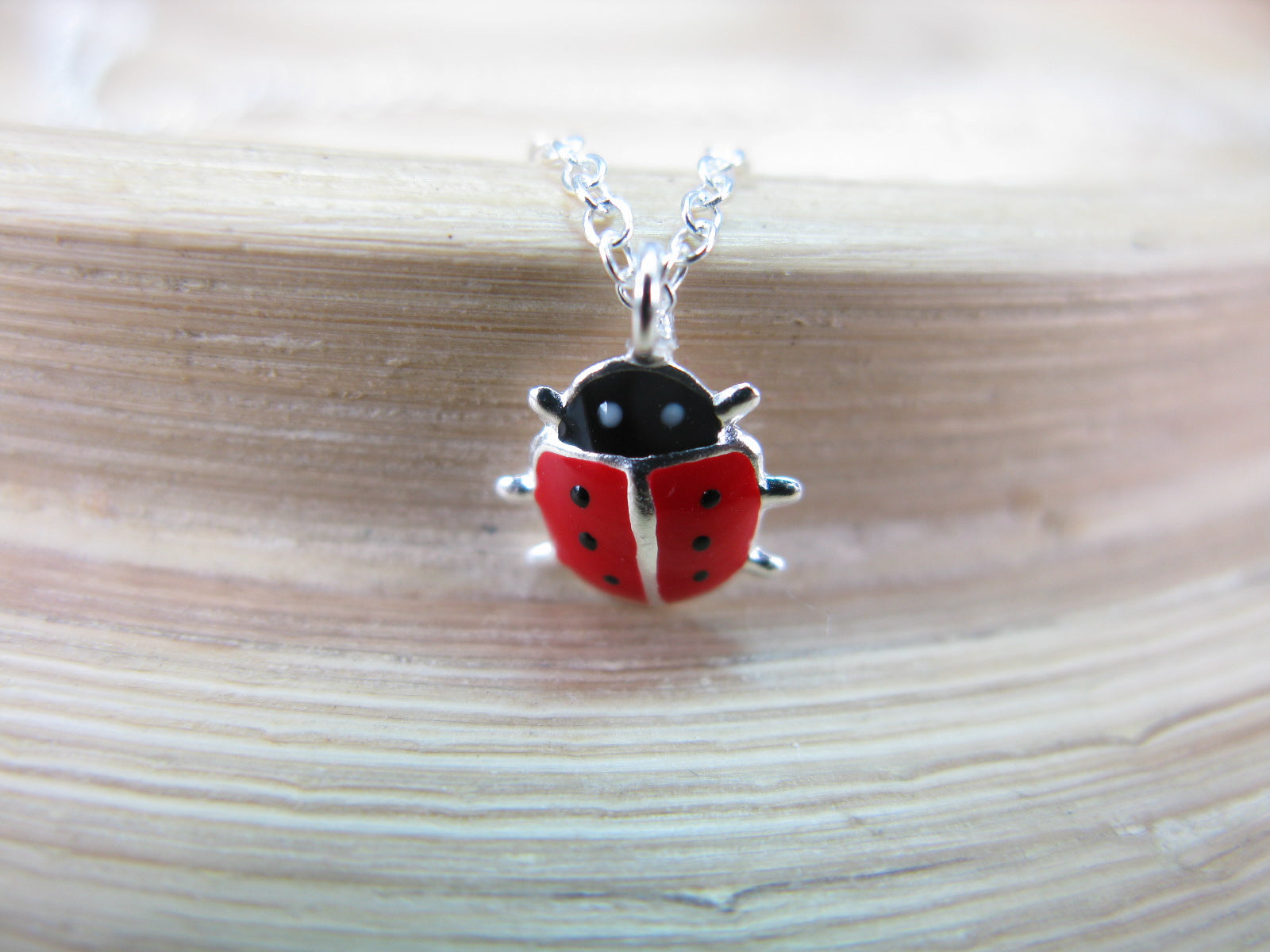 Red Ladybug 925 Sterling Silver Pendant Chain Necklace