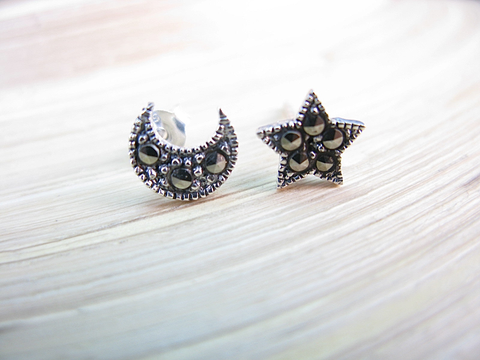 Star Crescent Moon 925 Sterling Silver Stud Earrings Stud Faith Owl - Faith Owl