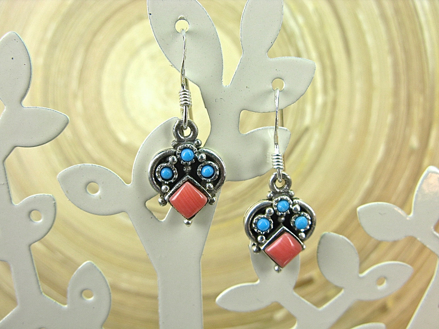 Rhodochrosite Turquoise Dangle Oxidized 925 Sterling Silver Earrings Earrings Faith Owl - Faith Owl