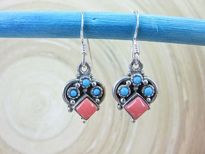 Rhodochrosite Turquoise Dangle Oxidized 925 Sterling Silver Earrings Earrings Faith Owl - Faith Owl