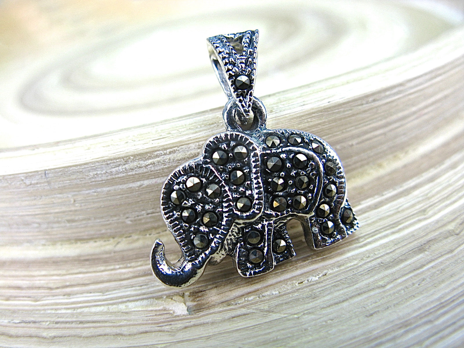 Elephant Marcasite 925 Sterling Silver Pendant Pendant - Faith Owl