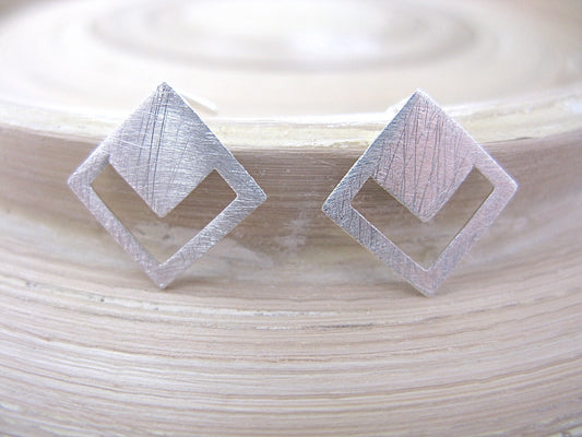 Geometric Square Filigree Matt 925 Sterling Silver Stud Earrings Stud - Faith Owl