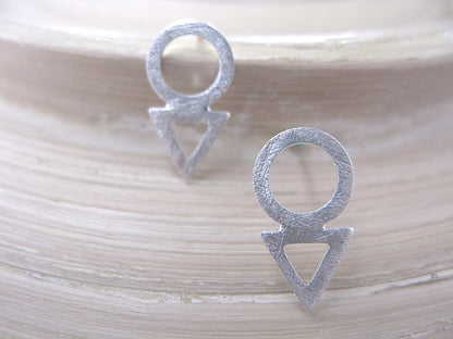Geometric Round Circle Triangle Filigree Matte 925 Sterling Silver Stud Earrings