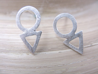 Geometric Round Circle Triangle Filigree Matte 925 Sterling Silver Stud Earrings