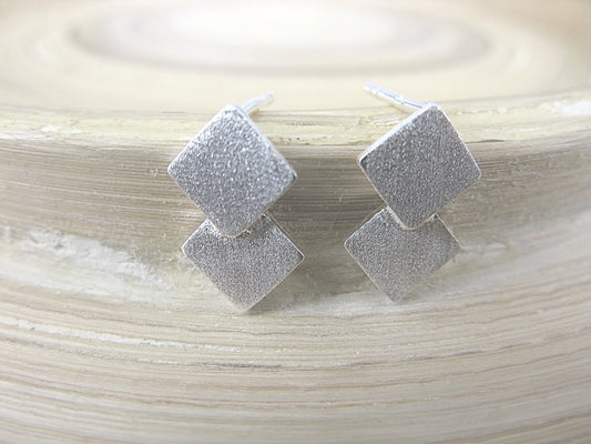 Geometric 2 Square Matt 925 Sterling Silver Stud Earrings Stud - Faith Owl
