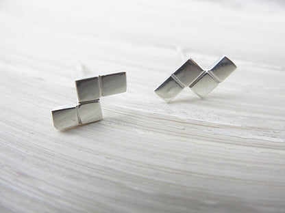 Geometric Rectangle Square 925 Sterling Silver Stud Earrings Stud Faith Owl - Faith Owl