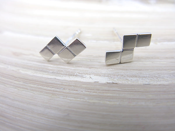 Geometric Rectangle Square 925 Sterling Silver Stud Earrings Stud - Faith Owl