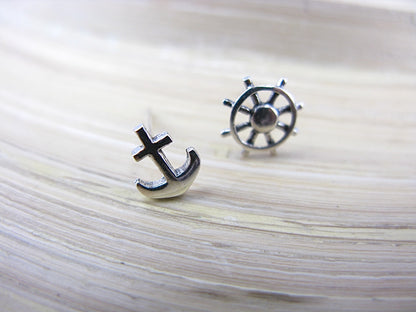 Anchor Ship Wheel 925 Sterling Silver Stud Earrings  - Faith Owl