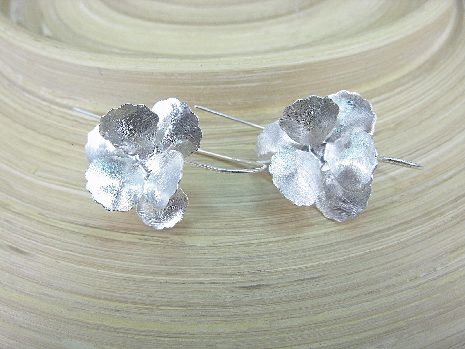 Flower Long Ear Wire Tribal 925 Sterling Silver Earrings Earrings Faith Owl - Faith Owl