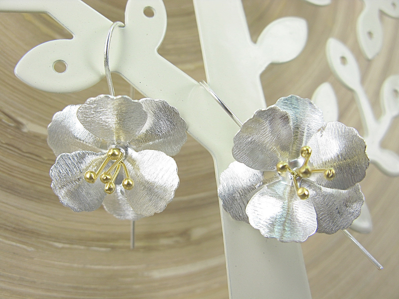 Flower Tribal Matt Look Gold Plated 925 Sterling Silver Earrings Earrings Faith Owl - Faith Owl