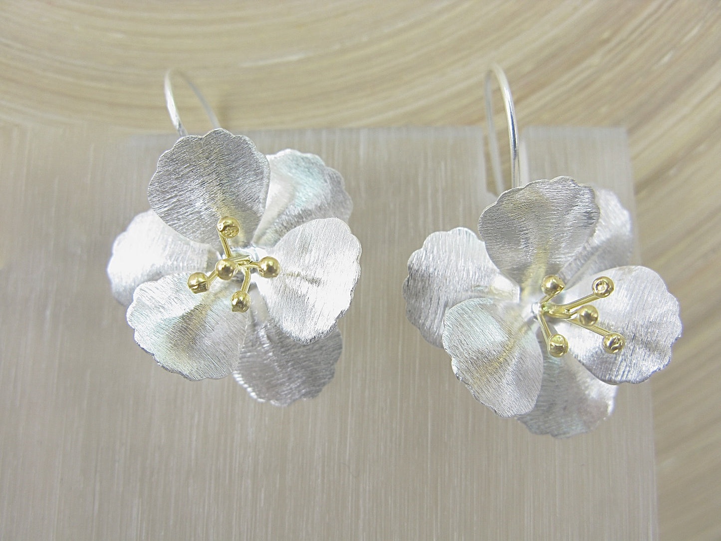 Flower Tribal Matt Look Gold Plated 925 Sterling Silver Earrings Earrings Faith Owl - Faith Owl