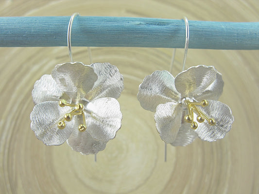 Flower Tribal Matt Look Gold Plated 925 Sterling Silver Earrings Earrings - Faith Owl