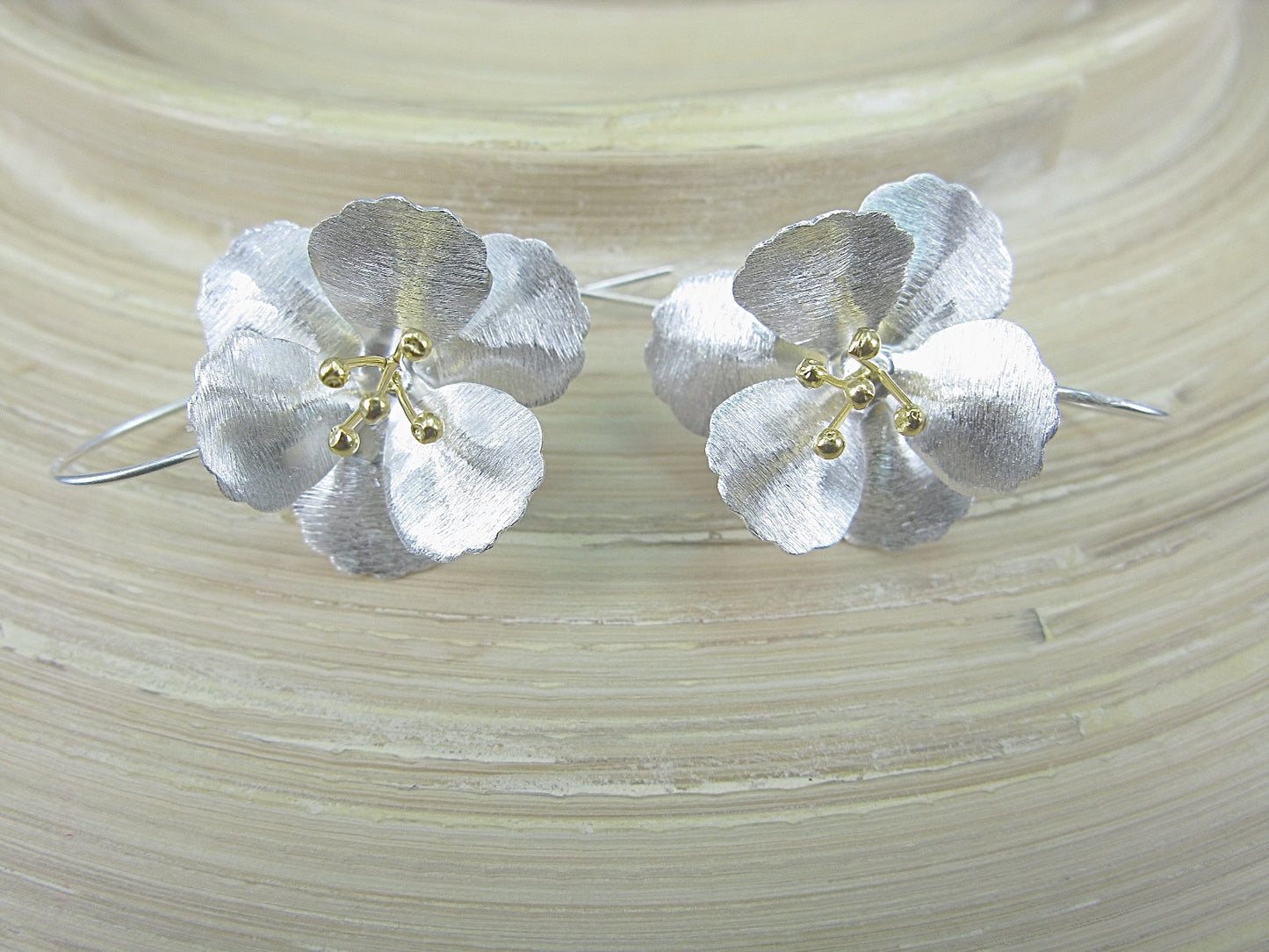 Flower Tribal Matt Look Gold Plated 925 Sterling Silver Earrings Earrings Faith Owl - Faith Owl