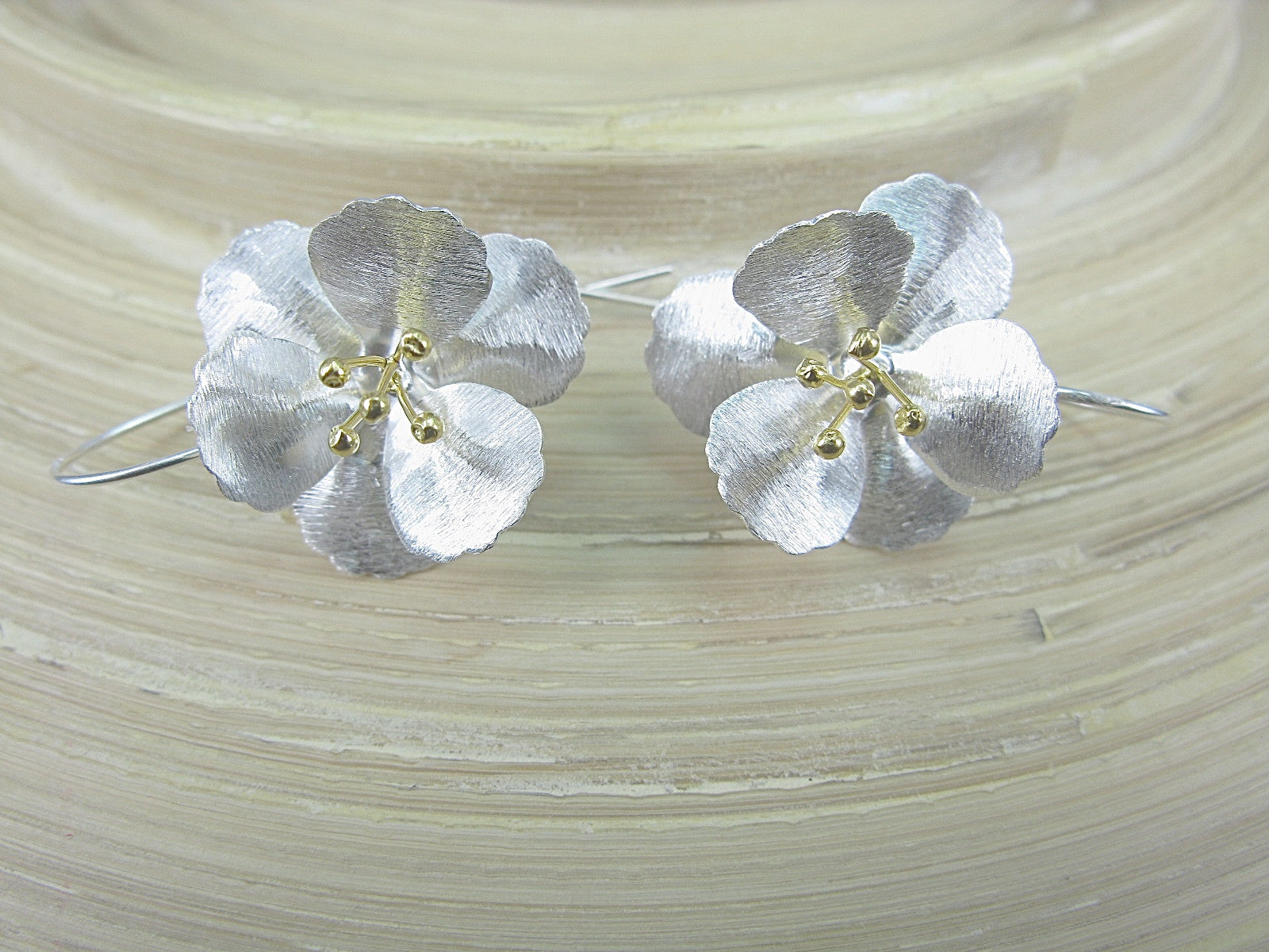 Flower Tribal Matt Look Gold Plated 925 Sterling Silver Earrings Earrings Faith Owl - Faith Owl