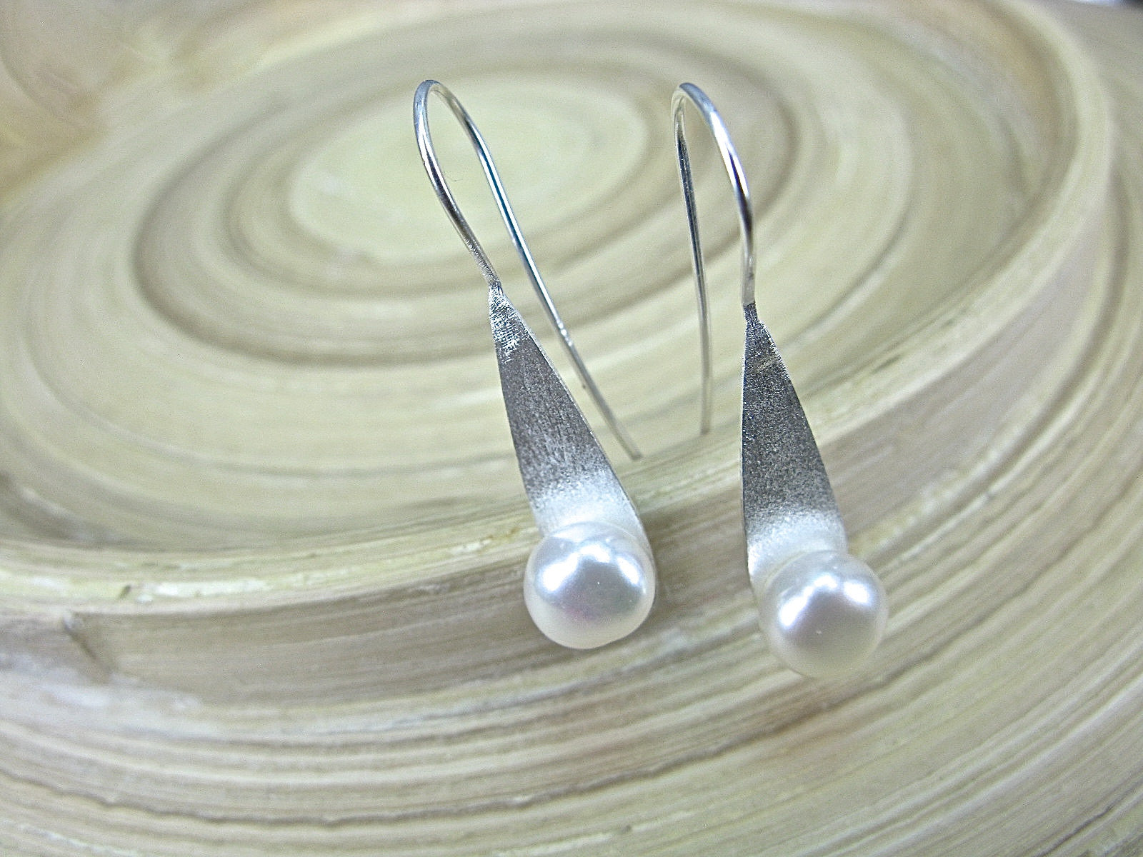 Pearl Drop Matte 925 Sterling Silver Ear Wire Earrings