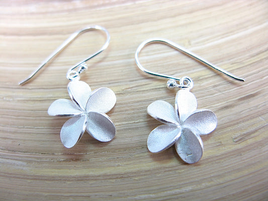 Flower Plumeria Matt Look 925 Sterling Silver Earrings Earrings Faith Owl - Faith Owl