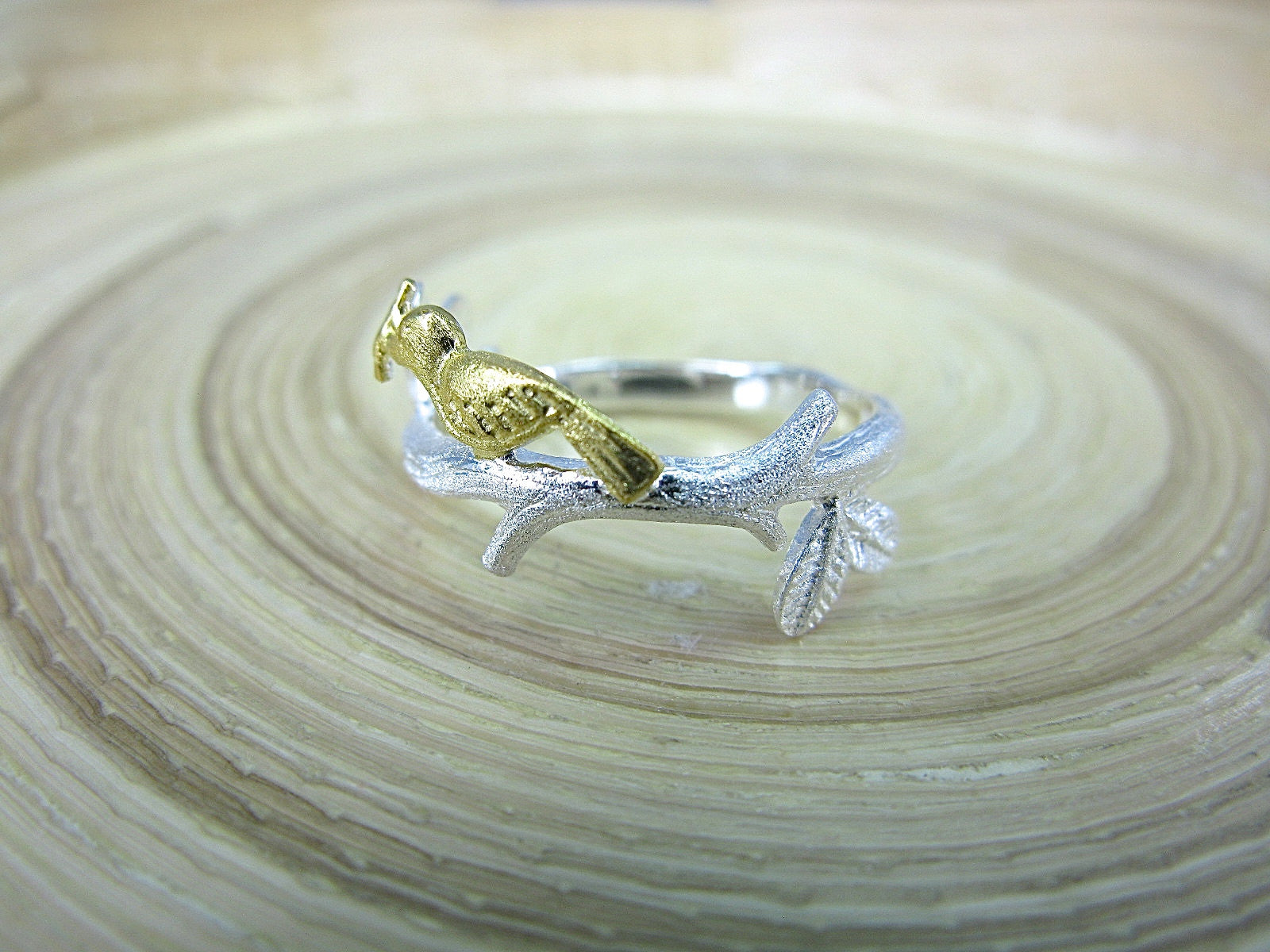 Bird Leaf Two Tone 925 Sterling Silver Ring Ring - Faith Owl