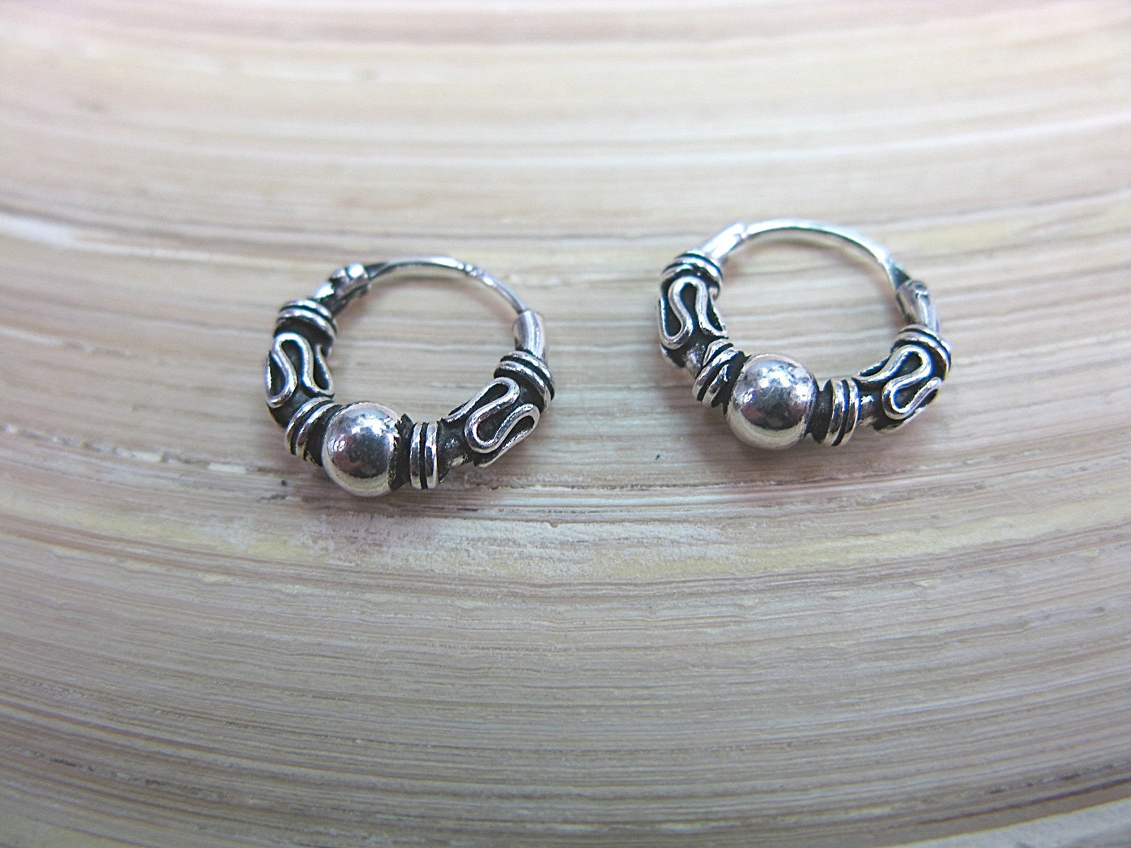 Balinese 12mm 925 Stelring Silver Hoop Earrings Earrings - Faith Owl