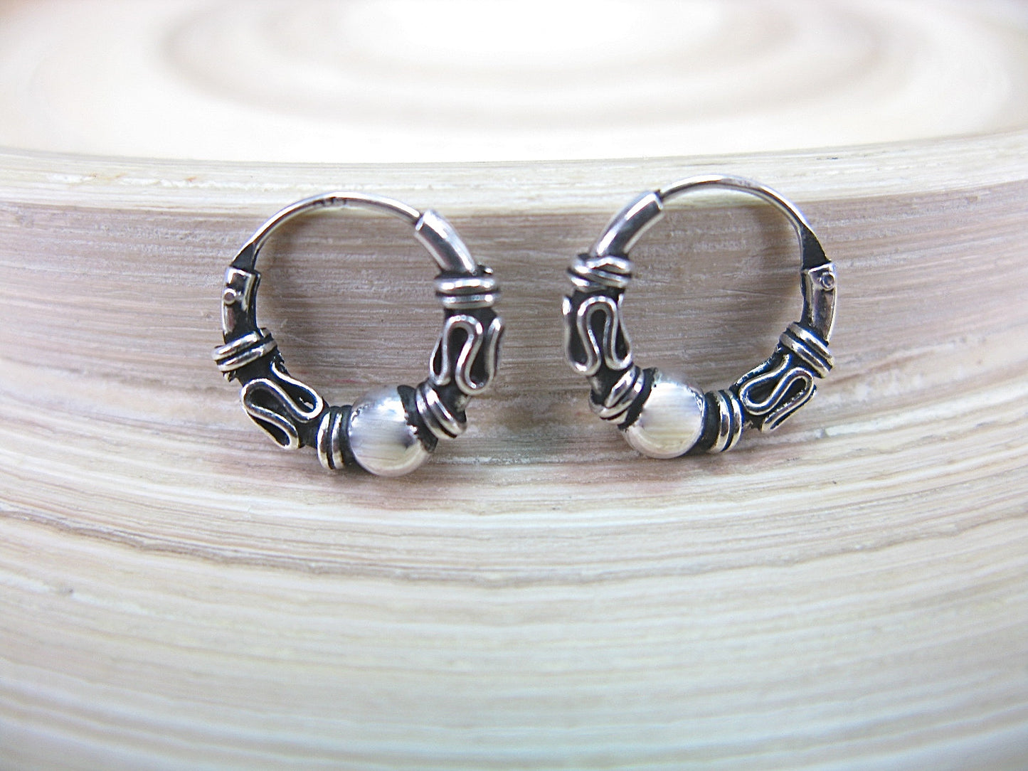 Balinese 12mm 925 Stelring Silver Hoop Earrings Earrings - Faith Owl