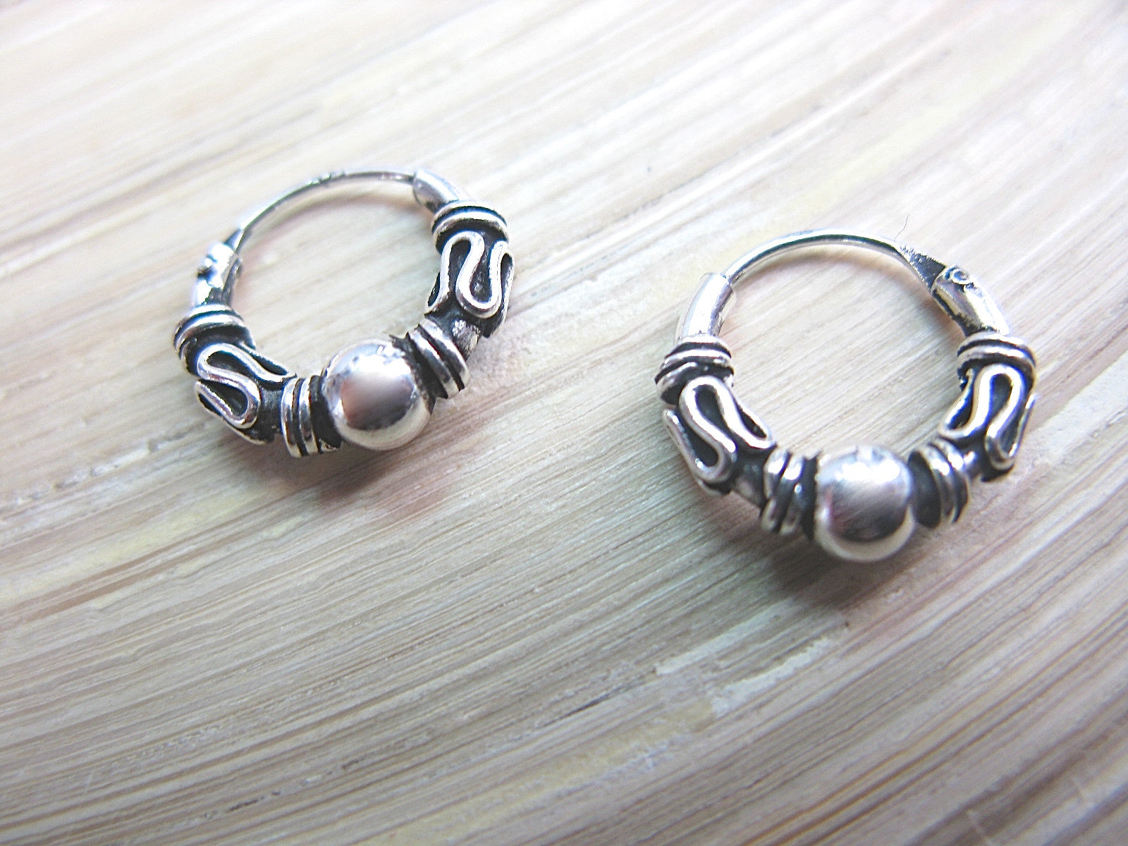 Balinese 12mm 925 Stelring Silver Hoop Earrings Earrings - Faith Owl