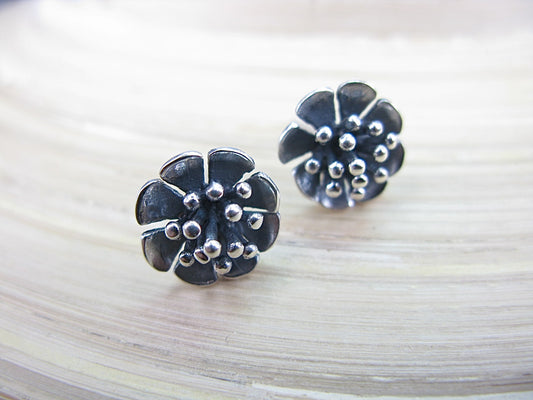Lotus Seed Flower Oxidized 925 Sterling Silver Stud Earrings Stud Faith Owl - Faith Owl