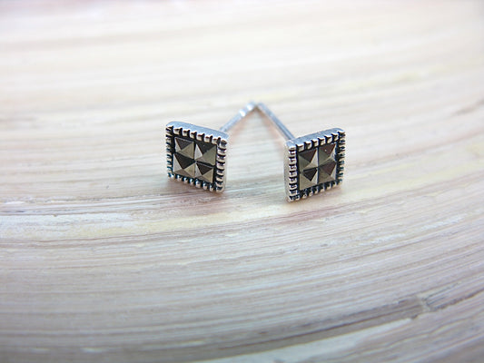 Square Geometric Marcasite 925 Sterling Silver Stud Earrings Stud Faith Owl - Faith Owl