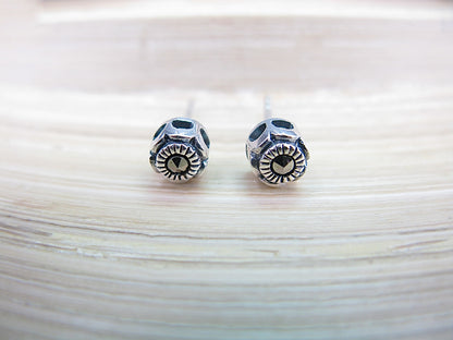 5mm Round Marcasite 925 Sterling Silver Stud Earrings Stud - Faith Owl