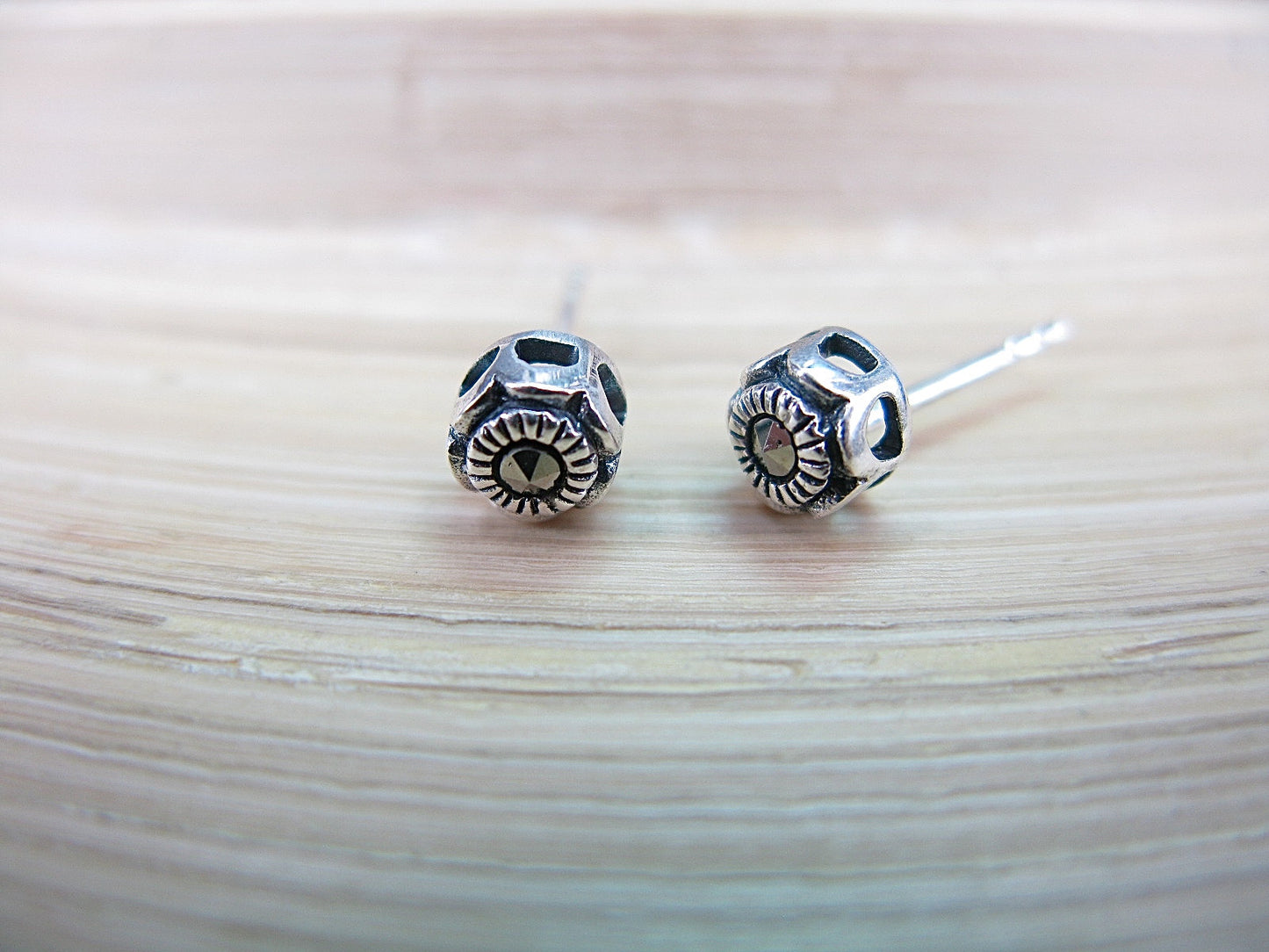 5mm Round Marcasite 925 Sterling Silver Stud Earrings Stud - Faith Owl