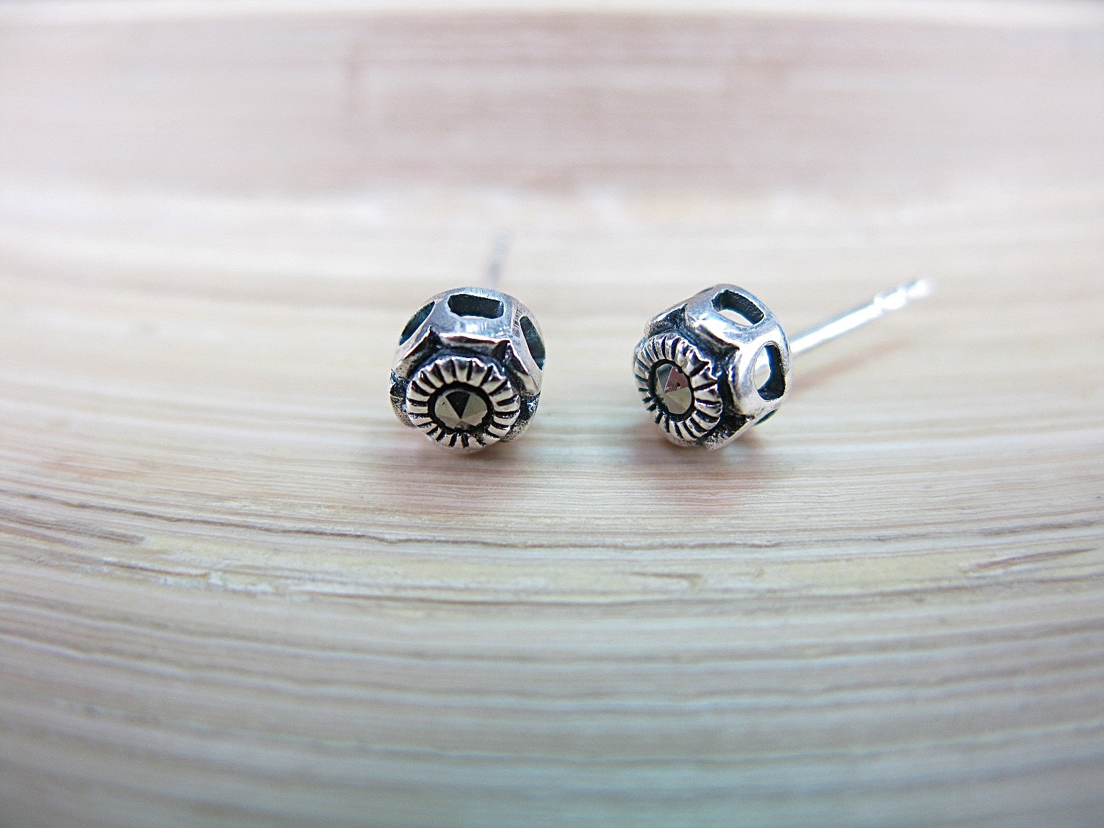 5mm Round Marcasite 925 Sterling Silver Stud Earrings Stud - Faith Owl