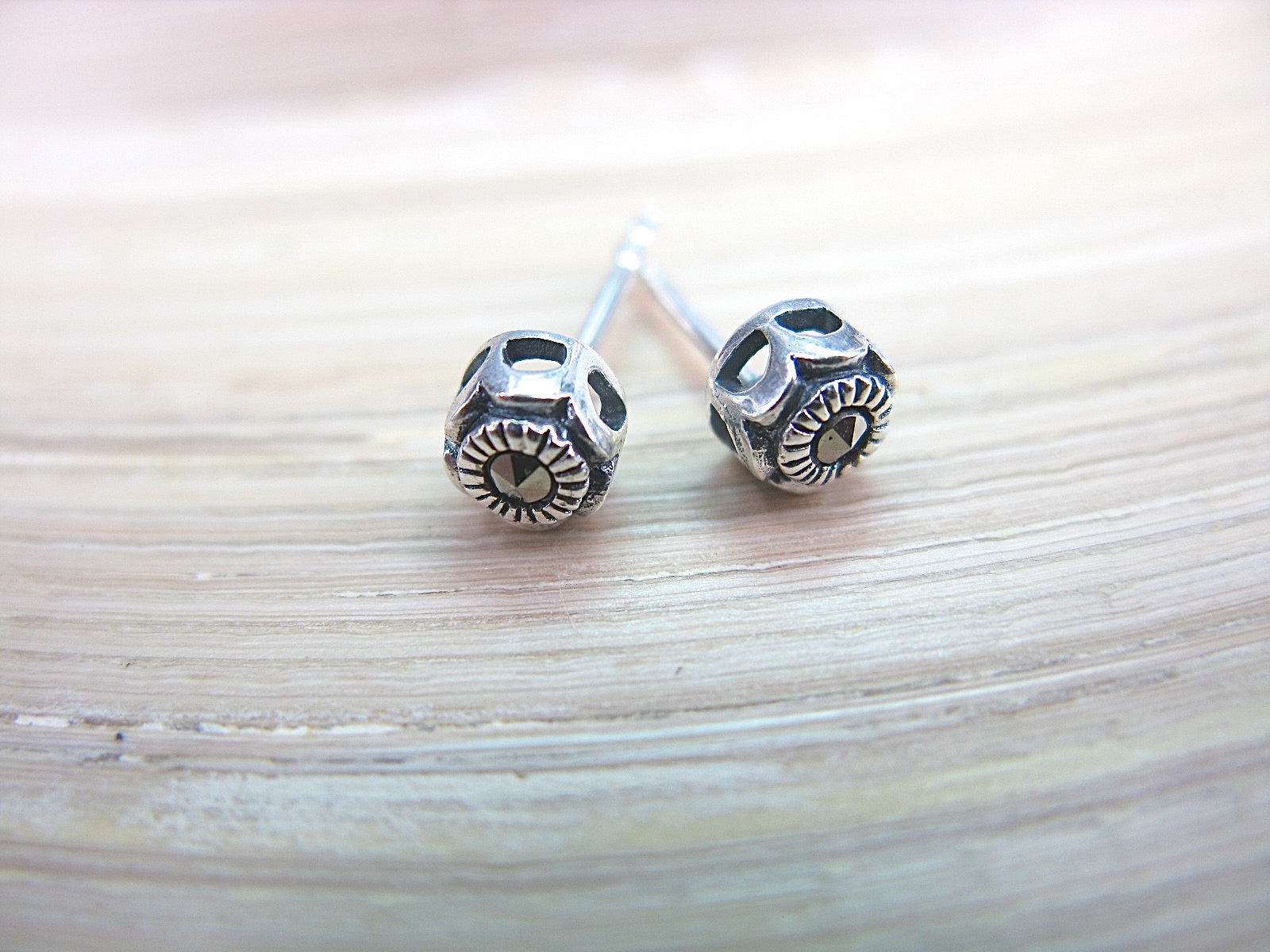 5mm Round Marcasite 925 Sterling Silver Stud Earrings Stud - Faith Owl