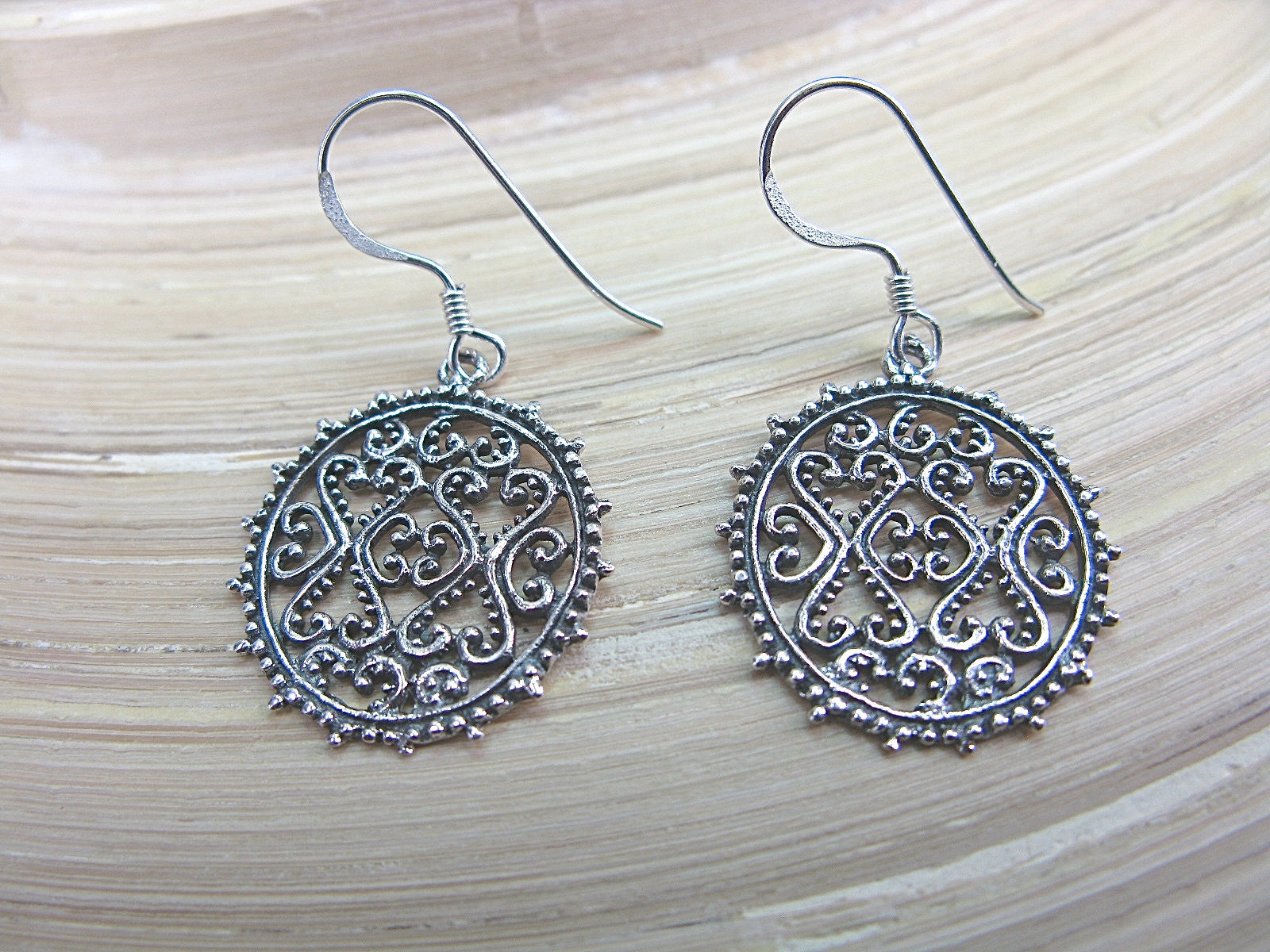 Filigree Lace Round 925 Sterling Silver Earrings - Faith Owl