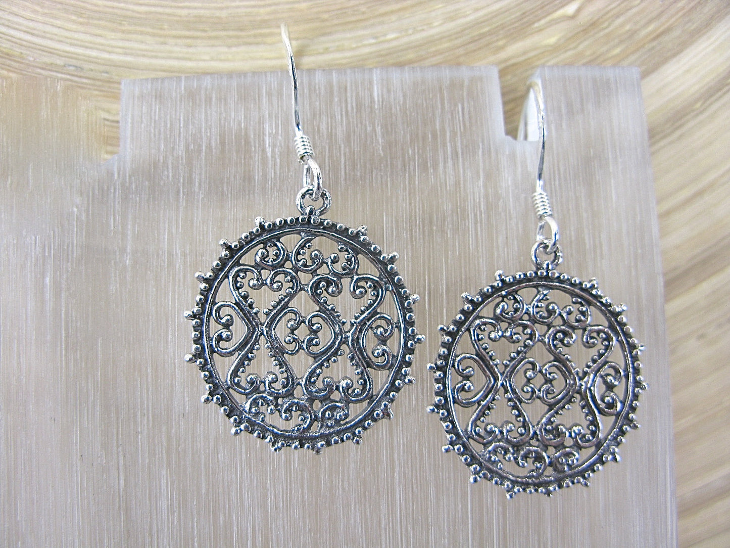 Filigree Lace Round 925 Sterling Silver Earrings Faith Owl - Faith Owl