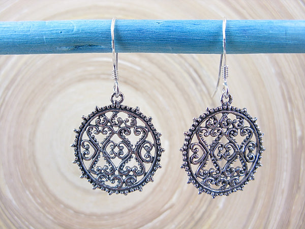 Filigree Lace Round 925 Sterling Silver Earrings - Faith Owl