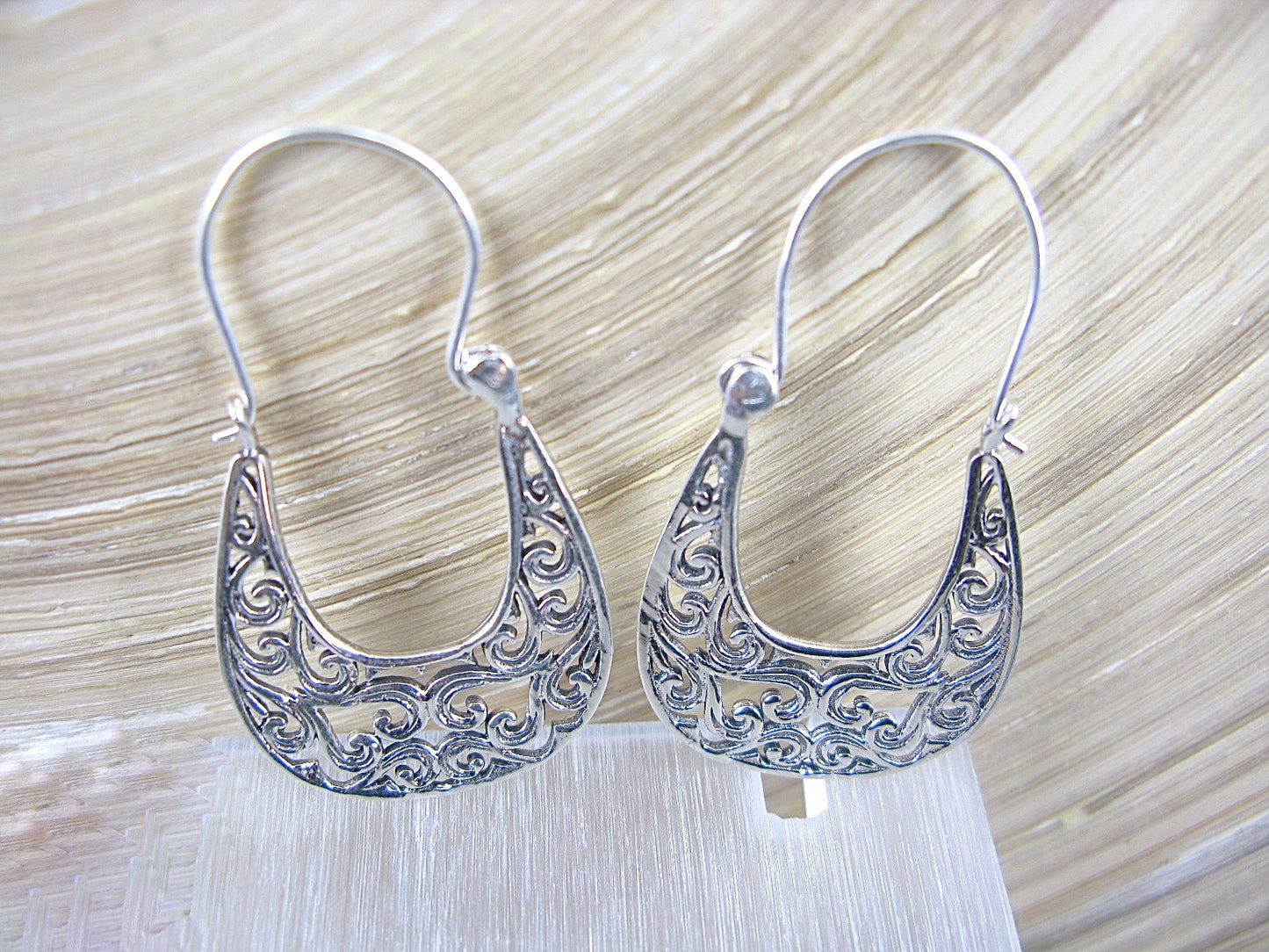 Filigree Lace 925 Sterling Silver Hoop Earrings Earrings Faith Owl - Faith Owl