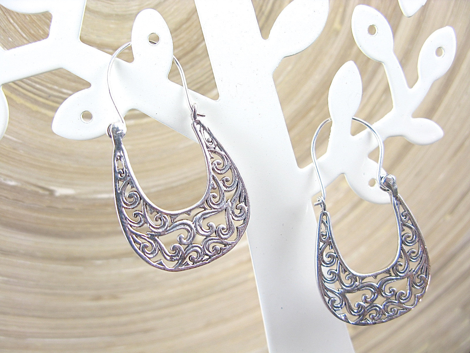 Filigree Lace 925 Sterling Silver Hoop Earrings Earrings Faith Owl - Faith Owl