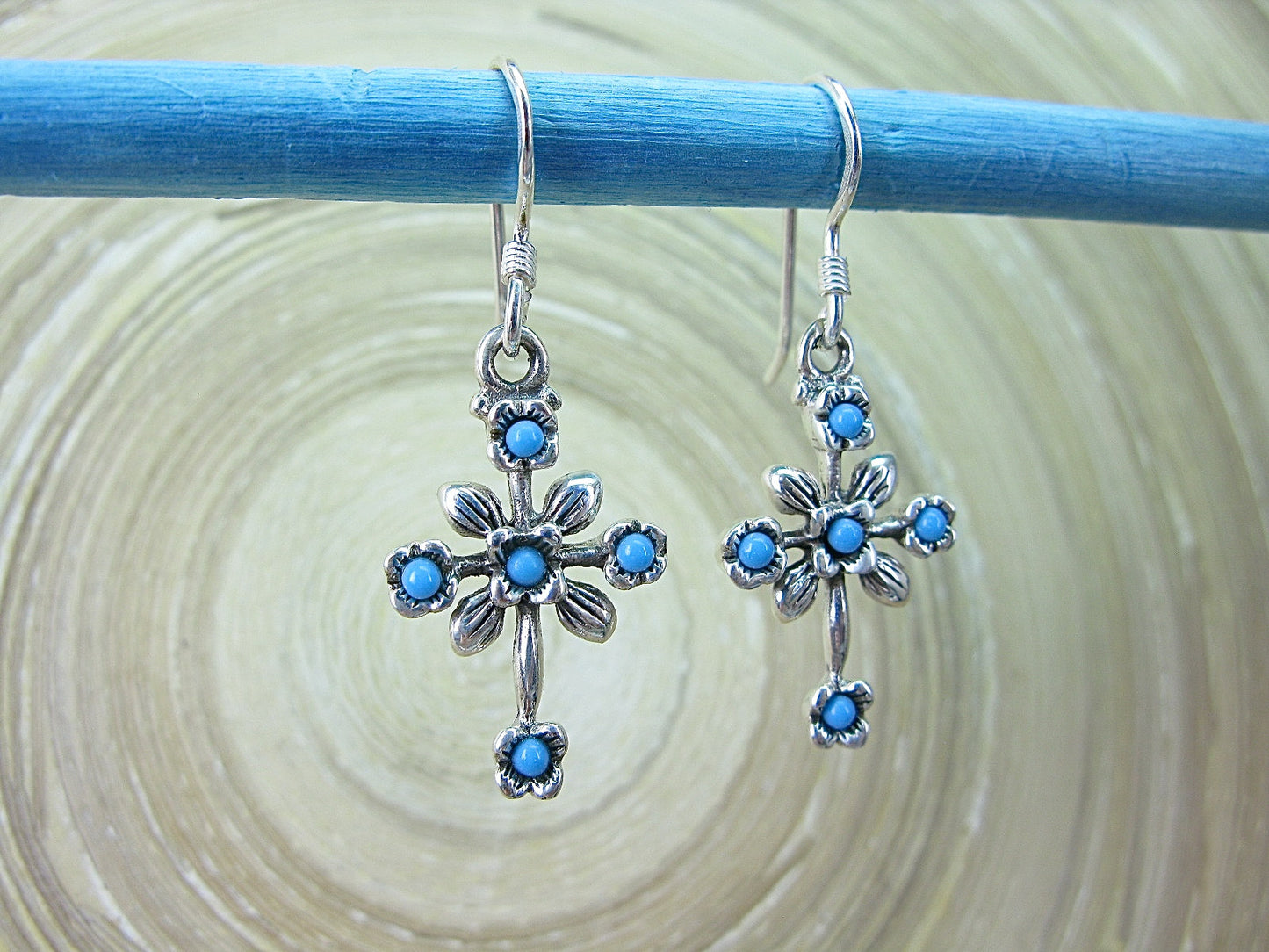 Cross Turquoise 925 Sterling Silver Earrings Earrings - Faith Owl