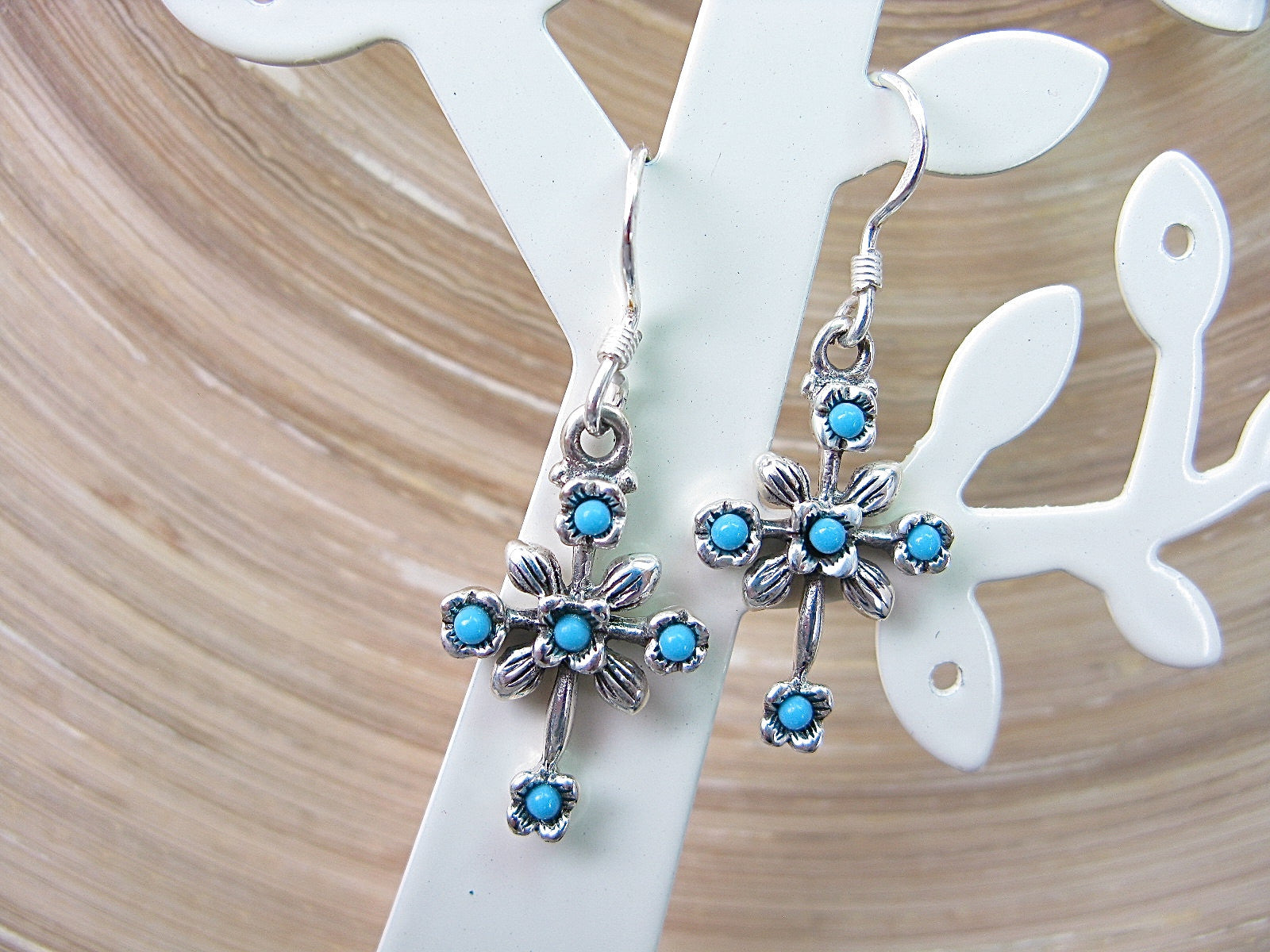 Cross Turquoise 925 Sterling Silver Earrings Earrings Faith Owl - Faith Owl