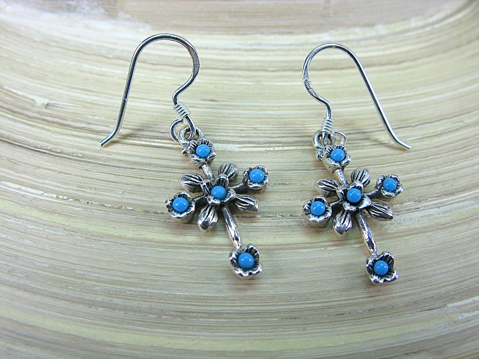 Cross Turquoise 925 Sterling Silver Earrings Earrings - Faith Owl