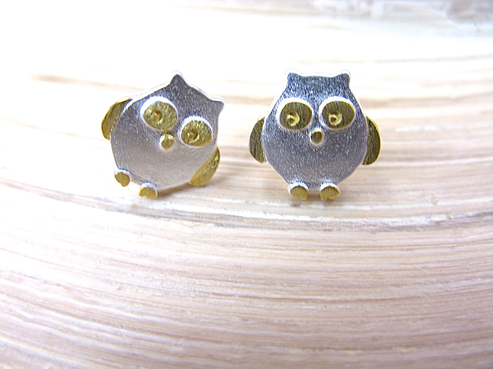 Owl Gold Plated 925 Sterling Silver Earrings Stud Faith Owl - Faith Owl