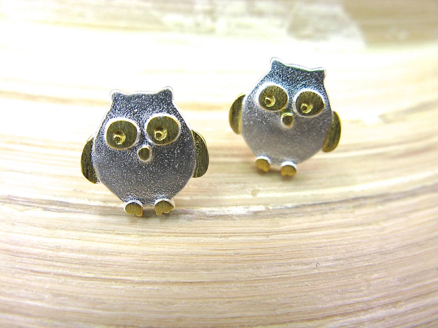 Owl Gold Plated 925 Sterling Silver Earrings Stud Faith Owl - Faith Owl