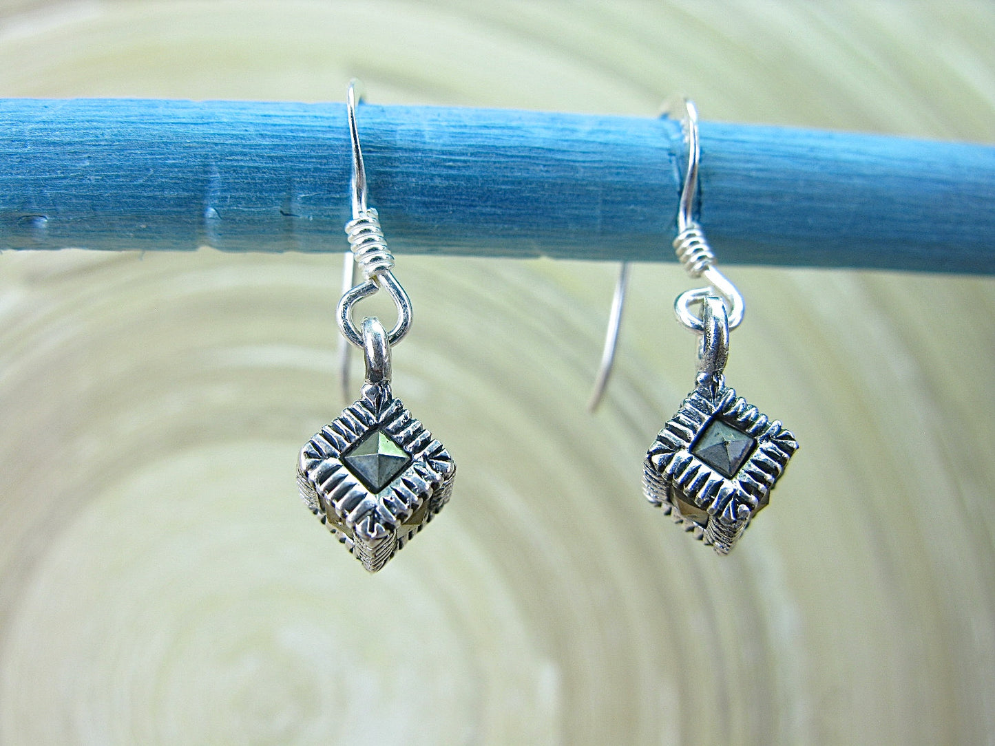 Cube Marcasite 925 Sterling Silver Earrings Earrings - Faith Owl